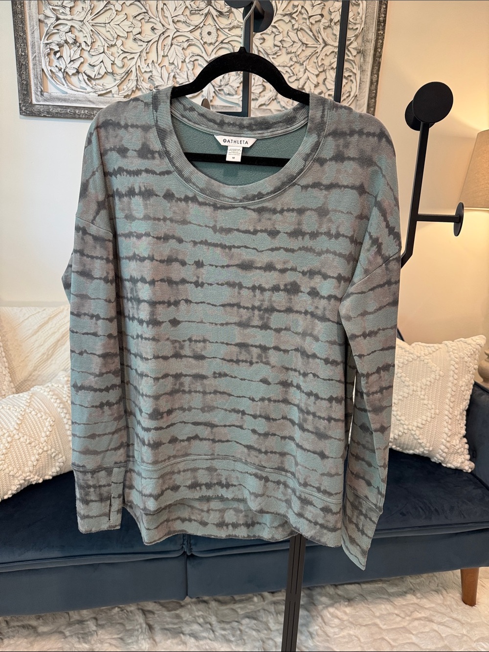 Athleta Mint Green and Gray Tie-Dye Pullover